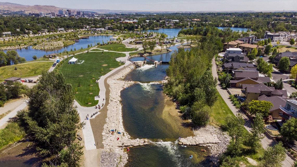 garden city idaho as seen from an aerial view of its watery landscape