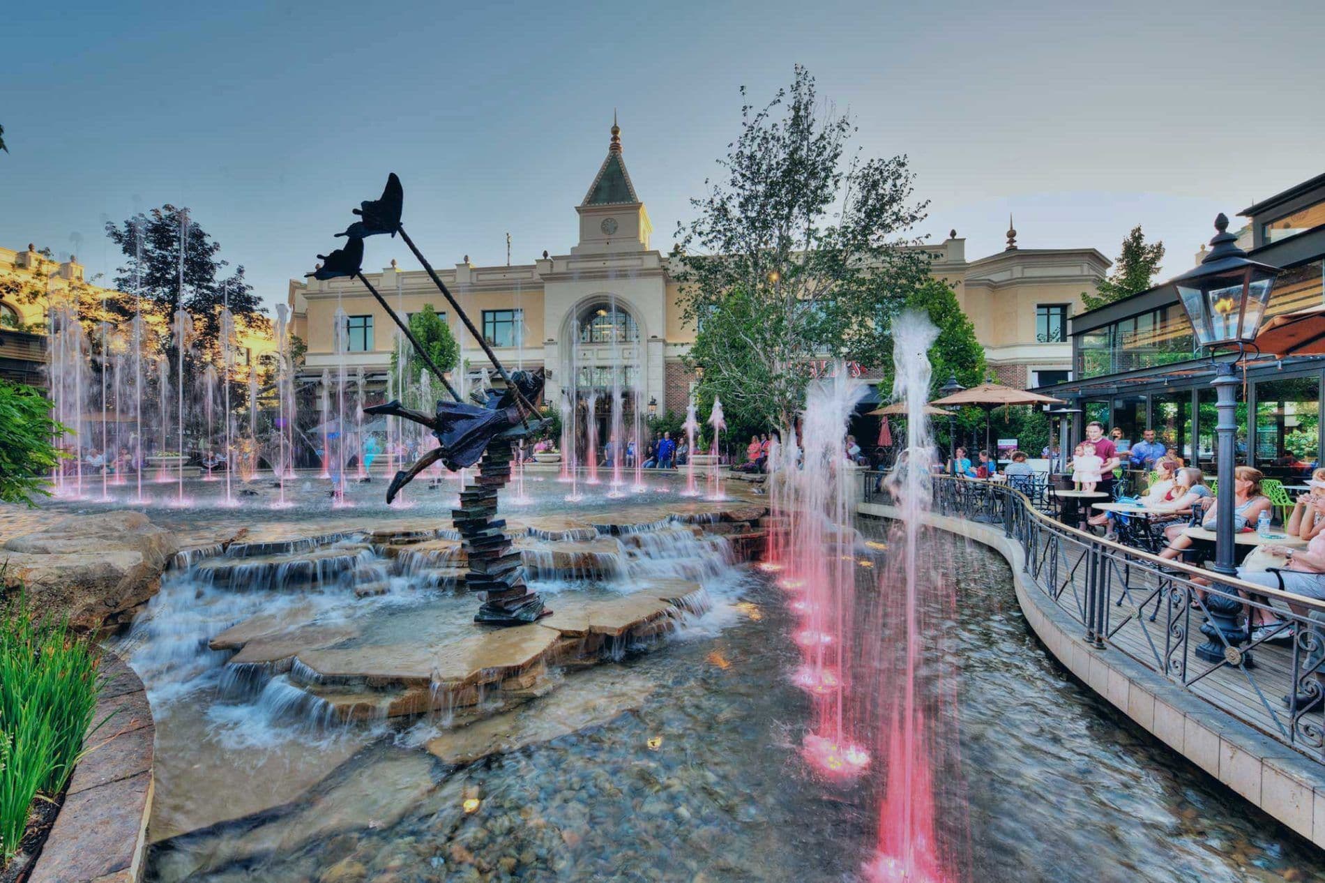 meridian idaho scene at the village families enjoying the fountains