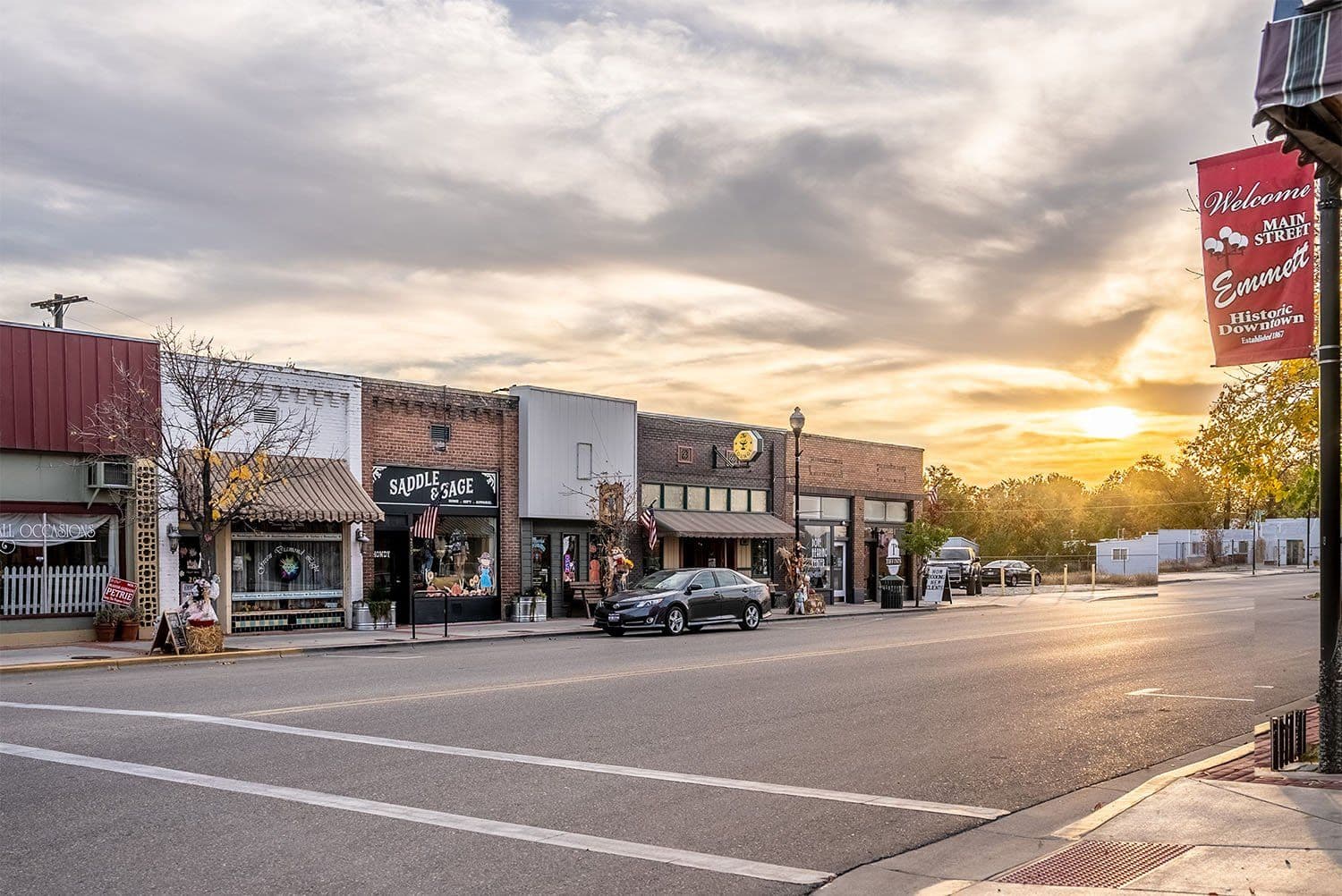 downtown emmett idaho at sunset