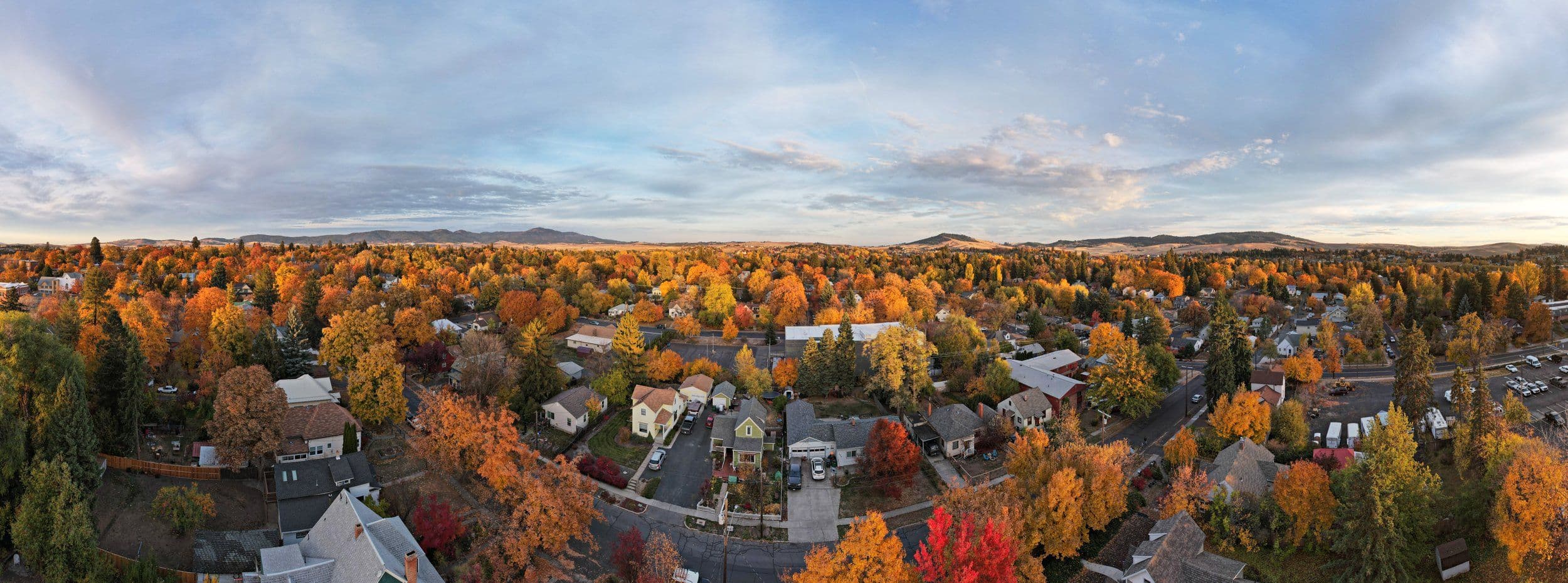 moscow idaho in the fall season a view of its homes nestled in colorful trees