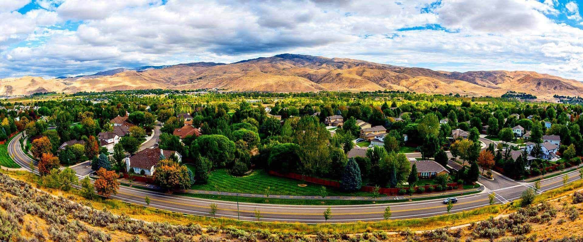mountain home idaho panoramic view of a neighborhood with lush green trees